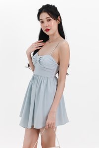Tennia Twist Knot Romper Dress in Ice Blue Tennia Twist Knot Romper Dress in Ice Blue