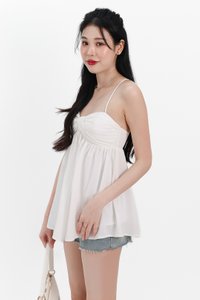 Tenla Twist Knot Cross Back Babydoll Top in White
