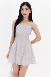 Luna Lace Romper Dress in Light Blue x Light Nude