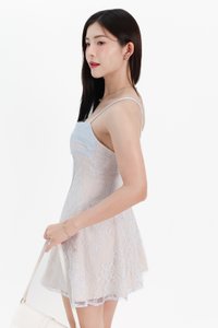 Luna Lace Romper Dress in Light Blue x Light Nude