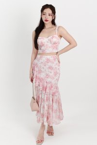 Fauna Floral Printed Co-ord Maxi Skirt in Pink Florals ( Petite Length )
