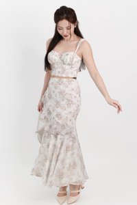 Fauna Floral Printed Co-ord Set in Greige Florals ( Petite Length )