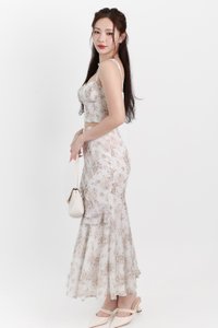 Fauna Floral Printed Co-ord Maxi Skirt in Greige Florals ( Petite Length )