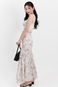 Fauna Floral Printed Co-ord Maxi Skirt in Greige Florals ( Regular Length )