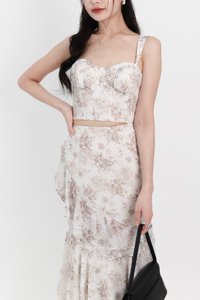 Fauna Floral Printed Co-ord Top in Greige Florals