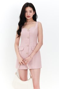 Tearie Tweed Romper Dress in Light Pink