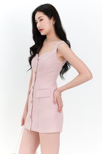 Tearie Tweed Romper Dress in Light Pink
