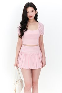 Marcey Mesh Co-ord Sleeved Top in Light Pink