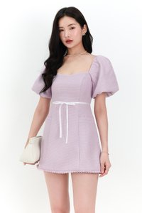 Tia Tweed Sleeved Romper Dress in Lilac