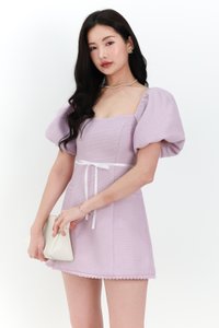 Tia Tweed Sleeved Romper Dress in Lilac