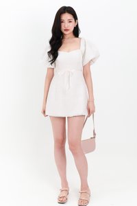 Tia Tweed Sleeved Romper Dress in White Tia Tweed Sleeved Romper Dress in White