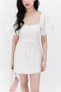 Tia Tweed Sleeved Romper Dress in White Tia Tweed Sleeved Romper Dress in White