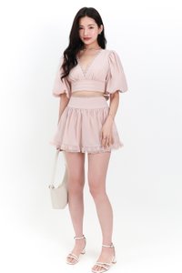 Lene Lace Trimming Co-ord Sleeve Top in Pastel Pink Lene Lace Trimming Co-ord Sleeve Top in Pastel Pink