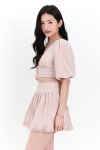 Lene Lace Trimming Co-ord Sleeve Top in Pastel Pink Lene Lace Trimming Co-ord Sleeve Top in Pastel Pink