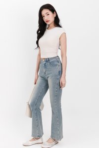 Raine Ribbed Padded Tee in Cream White