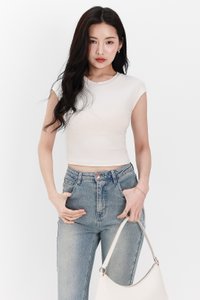 Raine Ribbed Padded Tee in Cream White