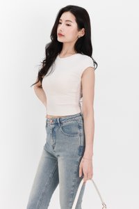 Raine Ribbed Padded Tee in Cream White