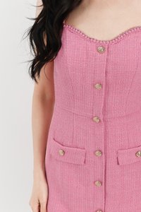 Selene Sweetheart Tweed Romper Dress in Barbie Pink Selene Sweetheart Tweed Romper Dress in Barbie Pink