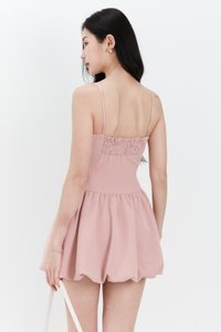 Brenna Bubble Hem Tie Romper Dress in Pink