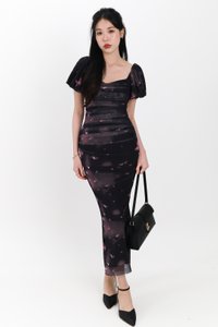 Brina Butterfly Printed Ruched Dress in Black Brina Butterfly Printed Ruched Dress in Black