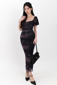 Brina Butterfly Printed Ruched Dress in Black Brina Butterfly Printed Ruched Dress in Black