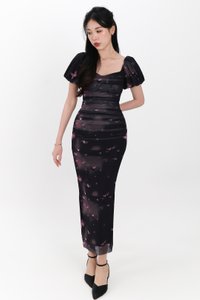 Brina Butterfly Printed Ruched Dress in Black Brina Butterfly Printed Ruched Dress in Black