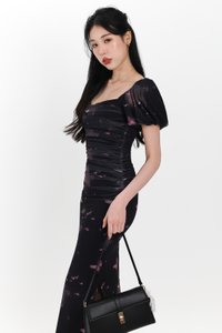Brina Butterfly Printed Ruched Dress in Black Brina Butterfly Printed Ruched Dress in Black