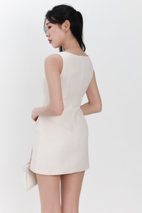 Tearie Tweed Romper Dress in Cream White