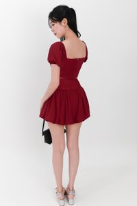 Marcey Mesh Co-ord Bubble Skorts V1 in Dark Red