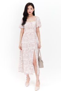 Pardynn Printed Sleeved Midaxi Dress in Mauve Lilac