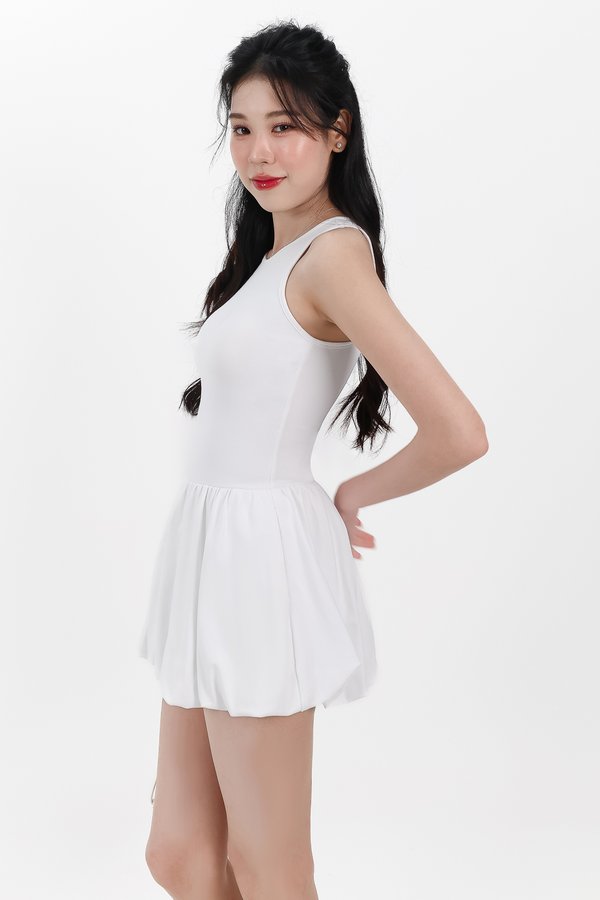 Berla Bubble Tank Romper Dress in White