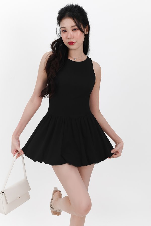 Berla Bubble Tank Romper Dress in Black