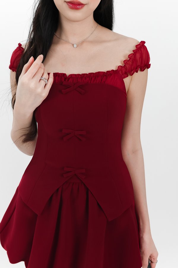 Cindi Co-ord Offshoulder Top in Dark Red