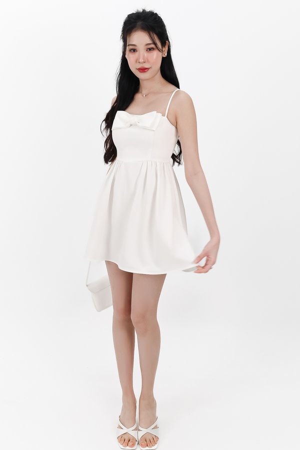 Reiya Ribbon Romper Dress in White