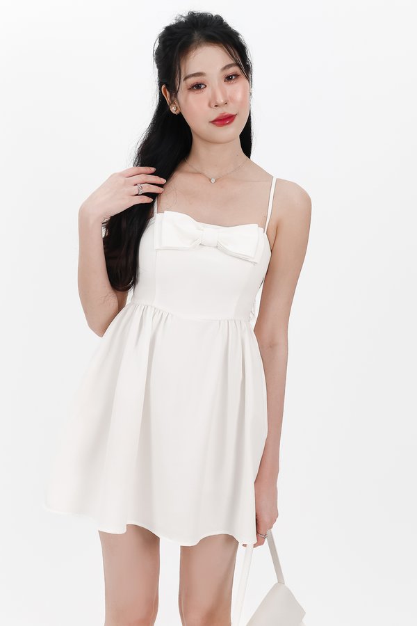 Reiya Ribbon Romper Dress in White