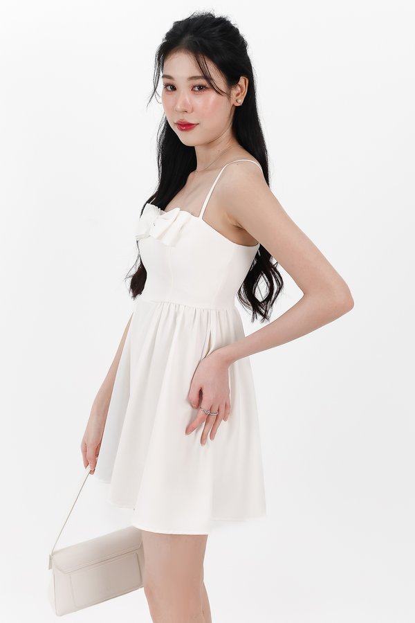DEFECT | Reiya Ribbon Romper Dress in White in XXS