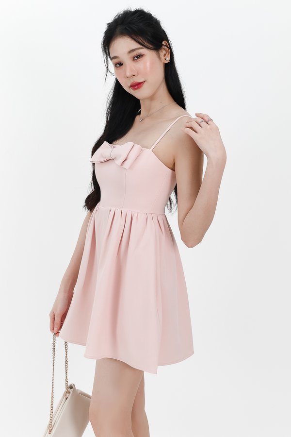 Reiya Ribbon Romper Dress in Pastel Pink