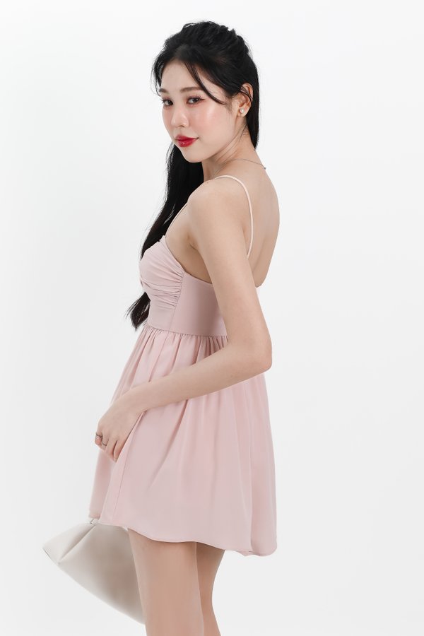 Tennia Twist Knot Romper Dress in Light Pink