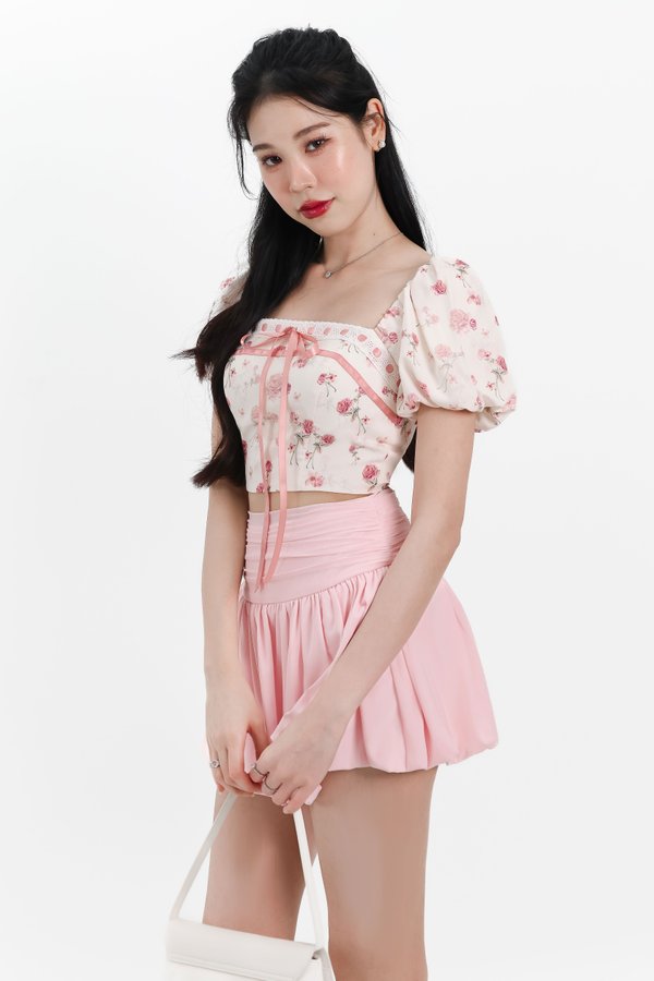 Fran Floral Puffy Sleeve Top in Rose Pink