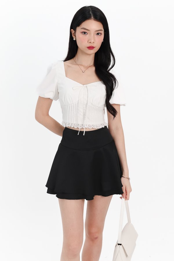 Lyrie Lace Trimmings Sleeved Top in White