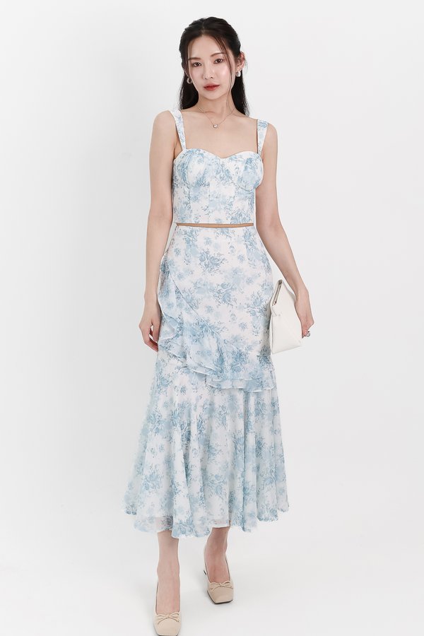 Fauna Floral Printed Co-ord Set in Blue Florals ( Petite Length )