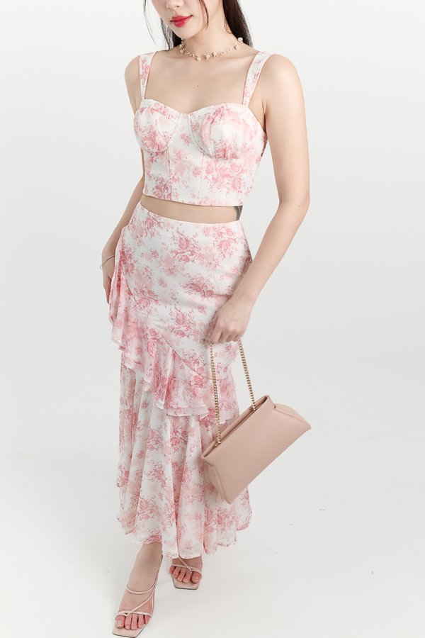 Fauna Floral Printed Co-ord Maxi Skirt in Pink Florals ( Petite Length )