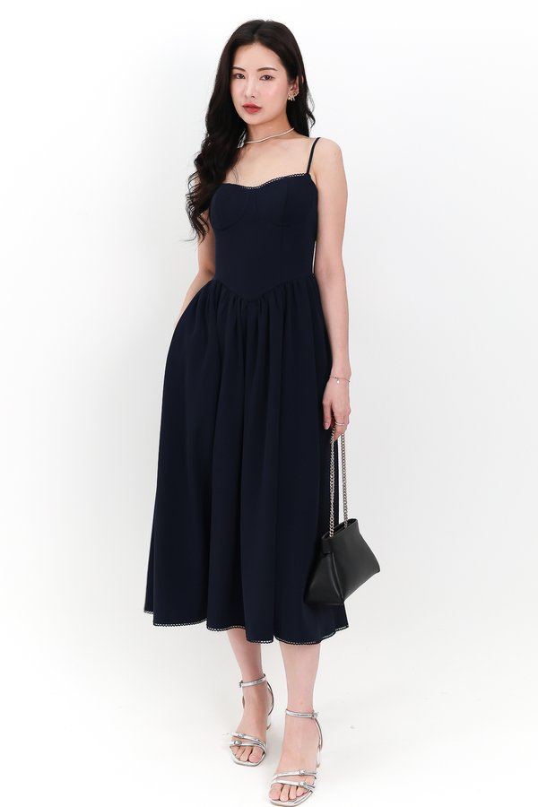 Theresa Trimmings Midaxi Dress in Midnight