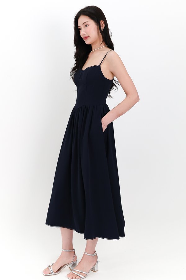 Theresa Trimmings Midaxi Dress in Midnight