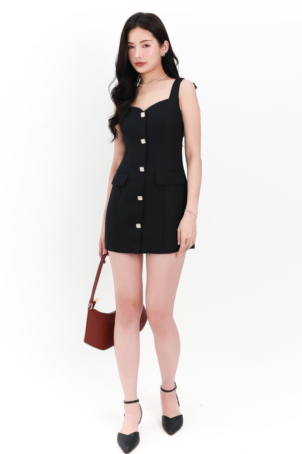 Tearie Tweed Romper Dress in Black