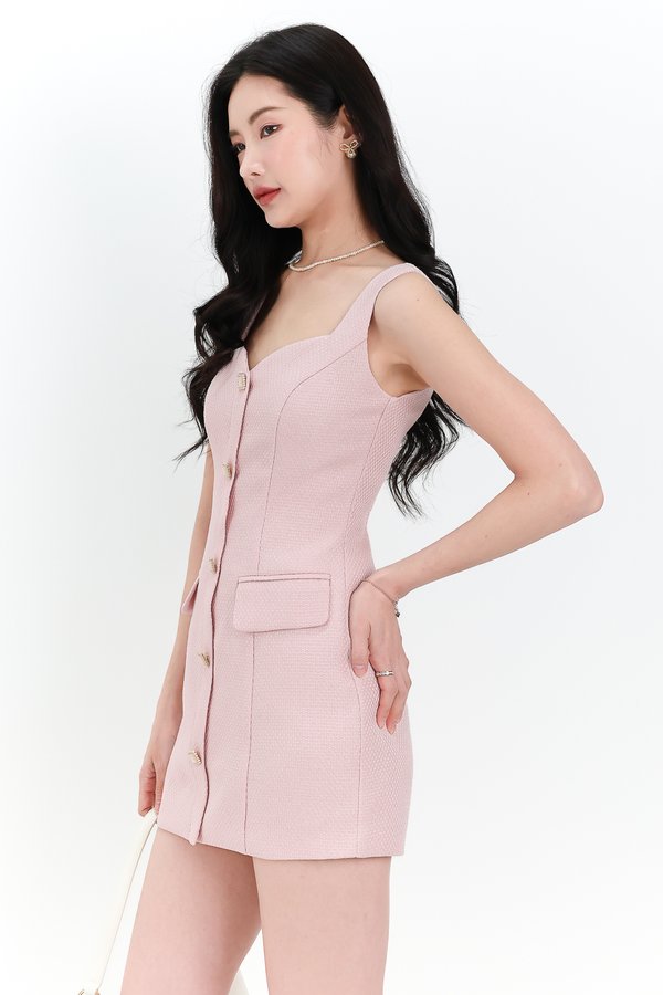 Tearie Tweed Romper Dress in Light Pink