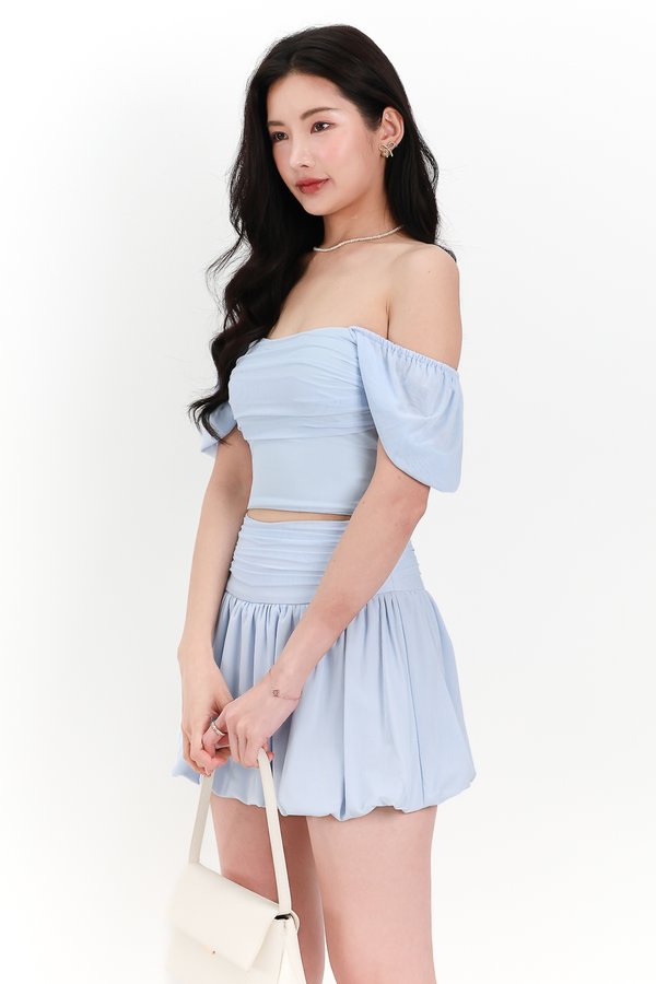 Marcey Mesh Co-ord Sleeved Set in Light Blue