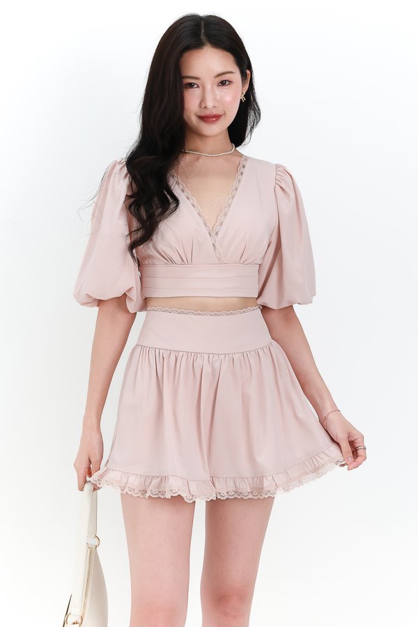 Lene Lace Trimming Co-ord Sleeve Top in Pastel Pink