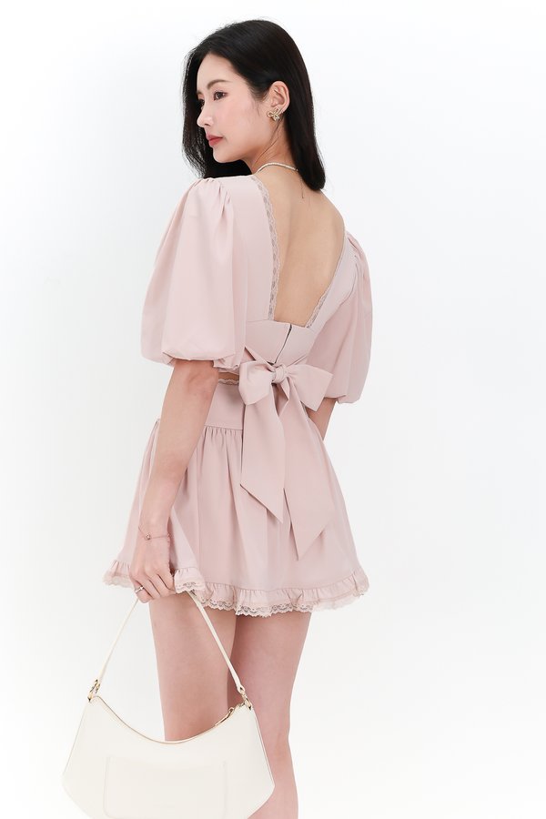 Lene Lace Trimming Co-ord Sleeve Top in Pastel Pink