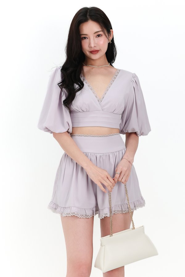 DEFECT | Lene Lace Trimming Co-ord Sleeve Top in Lilac in L